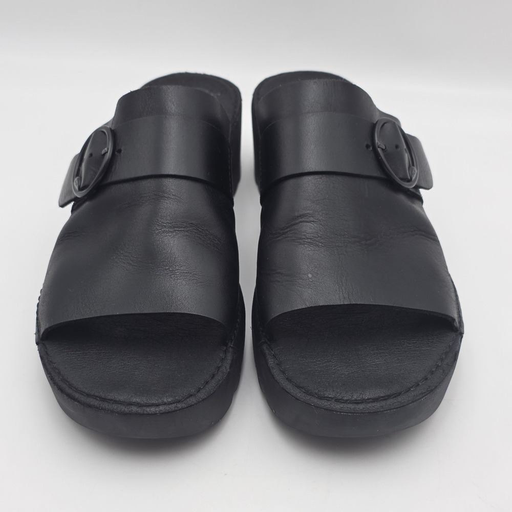 FLY LONDON Women's Size‎ 41 US 10-10.5 Black Leather Chunky Heel Platform Sandal - Picture 3 of 11